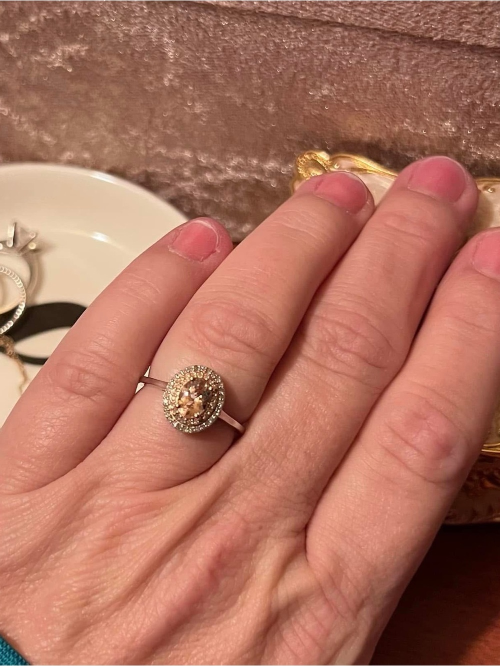 Beautiful Natural Morganite and Diamond Halo Ring 10k White Gold - Picture 8 of 8
